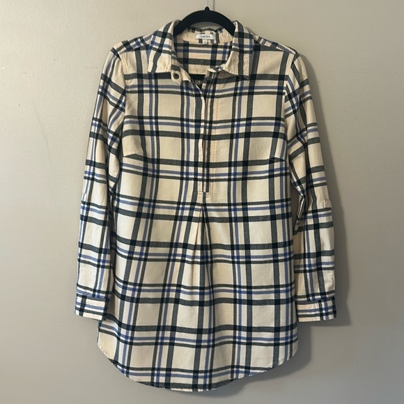 Tyler Boe Tops - Tyler Boe Cotton Flannel Half-Button Plaid Tunic Shirt Sz Small Farmhouse Preppy